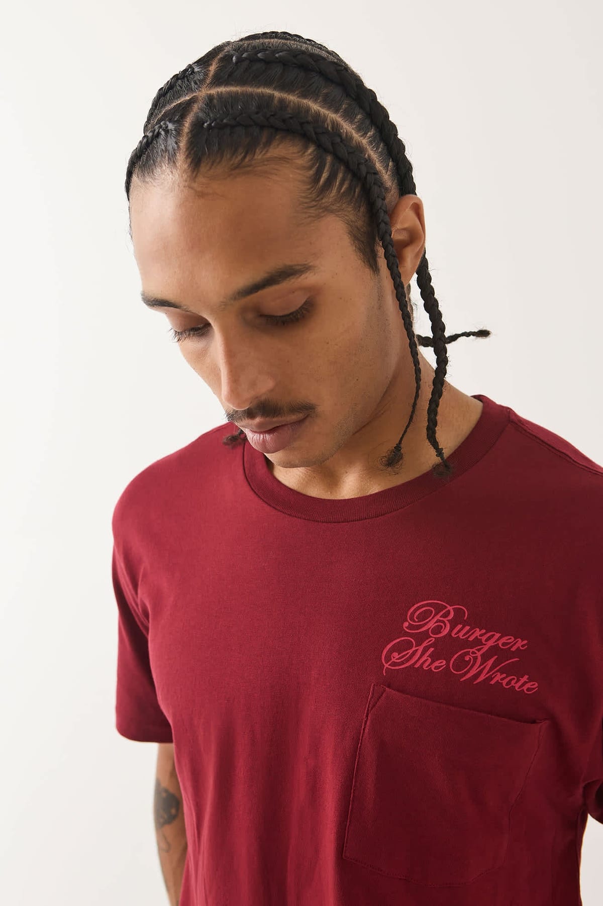 Burger She Wrote Pocket T-Shirt - Burgundy, view 3